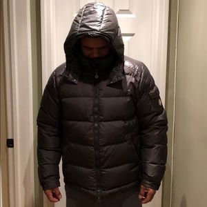 Men Moncler waist high dark grey coat